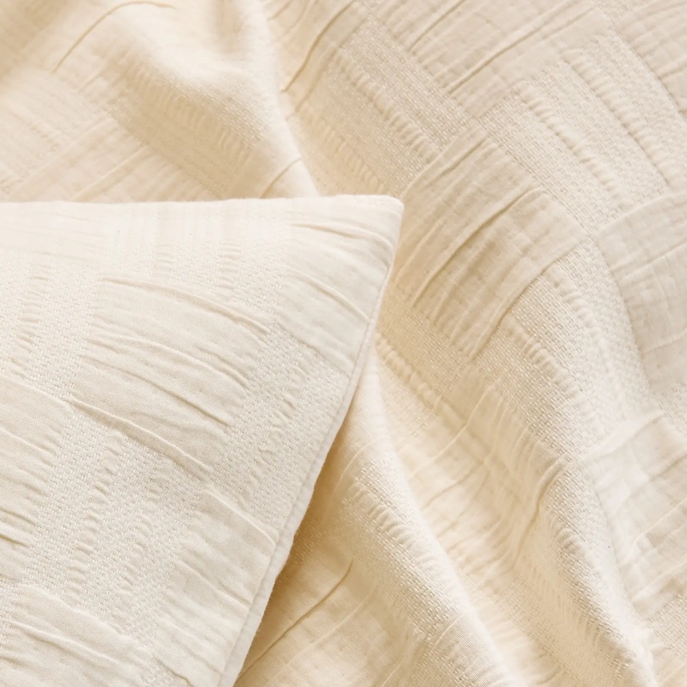 NWT Quince Checkered Matelasse Twin Duvet Cover Set in Undyed - Picture 4 of 7